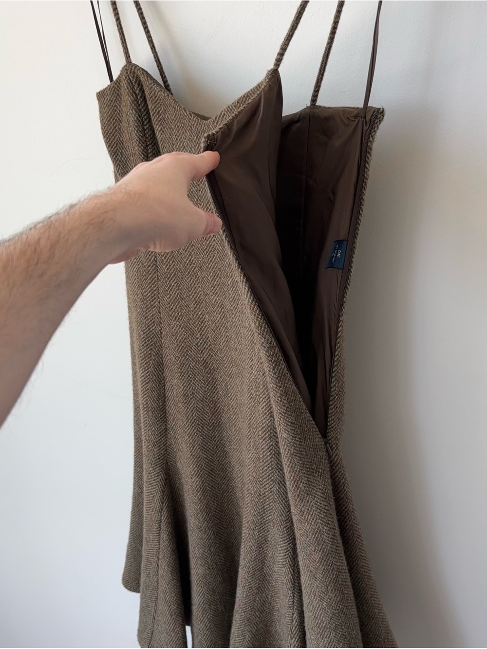 Vintage Ralph Lauren 100% Wool Herringbone Tweed Slip Dress Size 2 Blue Label - Picture 5 of 14